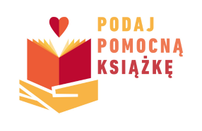 logo podaj pomocną książkę otwarta dłoń z książką, nad nią serce